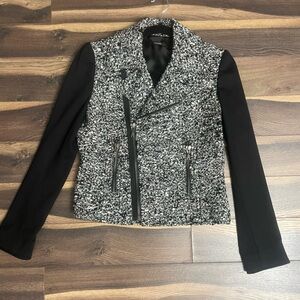 Tahari Black and White Tweed Moto Blazer